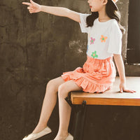 Girl Floral Pattern T-shirt & Pleated Hem Skirt - PrettyKid