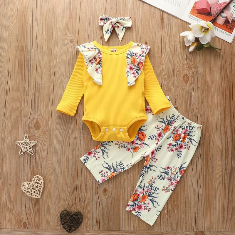 3-piece Floral Printed Bodysuit & Pants & Headband for Baby Girl Wholesale children's clothing - PrettyKid
