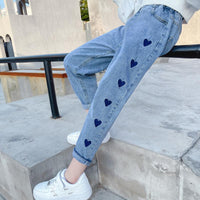 Girl Heart-shaped Pattern Jeans Children's Clothing - PrettyKid