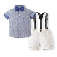 Baby Boys Suit Sets Striped Bowtie Shirts & Suspender Shorts Wholesale Baby Clothes In Bulk - PrettyKid