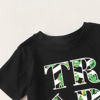 Toddler Boy Letter Print T-shirt & Leaf Print Shorts - PrettyKid