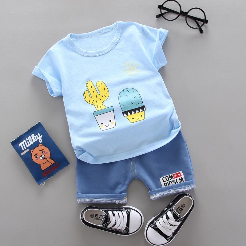 2pcs Cute Cartoon Print T-shirt and Cowpants - PrettyKid