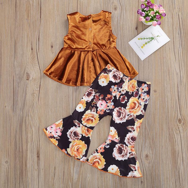 Sleeveless Velvet Top and Floral Pants Set - PrettyKid