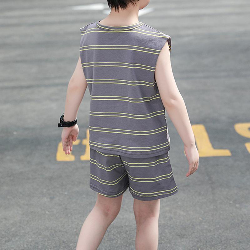 Boy Striped Letter Print Tank & Shorts - PrettyKid