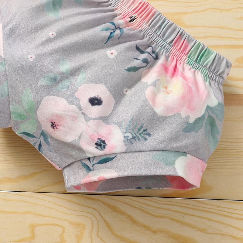 organic kids clothes wholesale Baby Girl Rabbit Pattern Top & Floral Print Shorts & Headband - PrettyKid