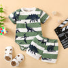 Baby Boy Dinosaur Print Striped Bodysuit & Shorts - PrettyKid