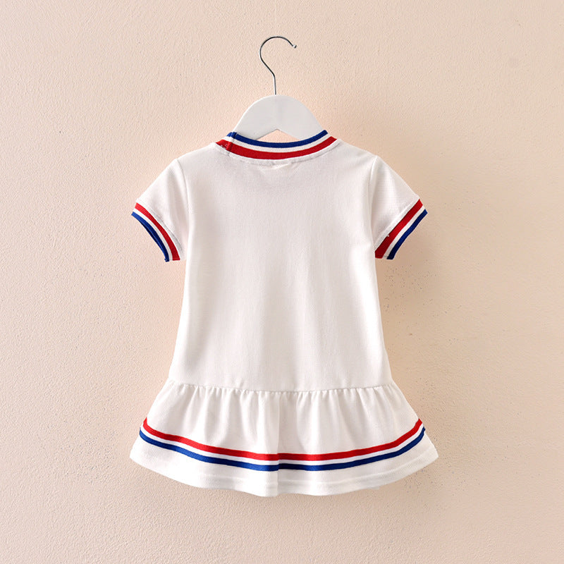 18M-6Y Toddler Preppy Short Sleeve Stripe Panel Dresses For Girls Wholesale Girls Fashion Clothes - PrettyKid