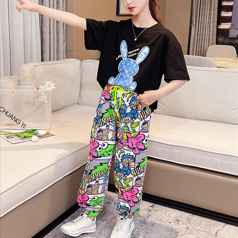 Girl Rabbit Pattern T-shirt & Cartoon Pattern Pants - PrettyKid