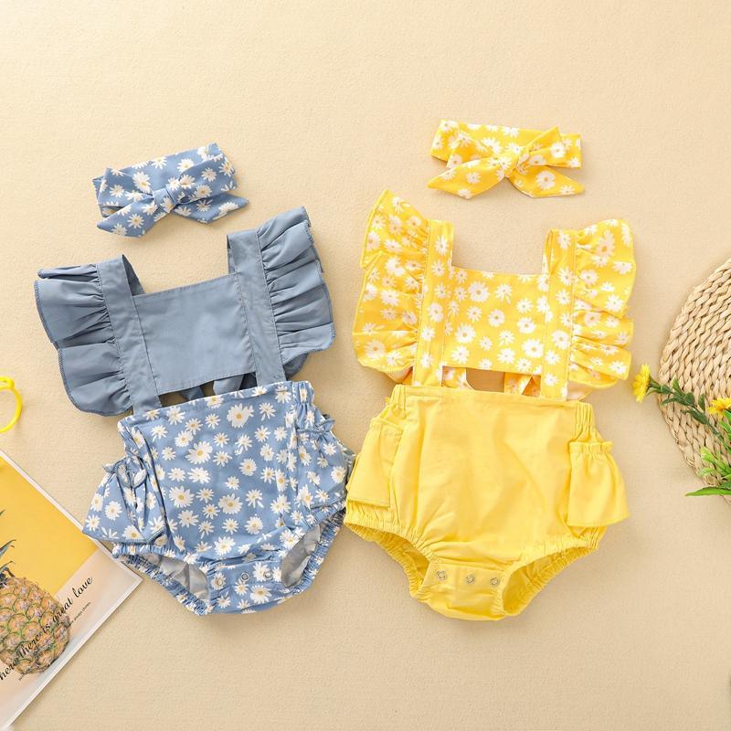 Baby Girl 2pcs Floral Pattern Bodysuit & Headhand - PrettyKid