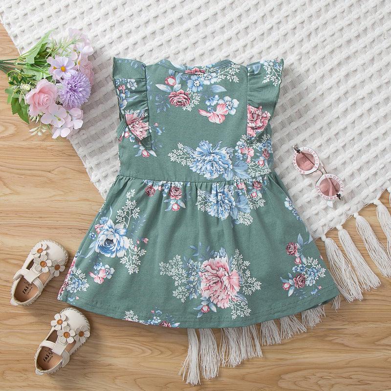 6months-3years Baby Girl Casual Dresses Sleeveless Printed Round Neck Fungus Trim Wholesale Baby Clothes In Bulk - PrettyKid