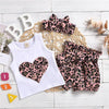 3-piece Heart-shaped Pattern Vest & Floral Printed Pants & Headband for Baby Girl - PrettyKid