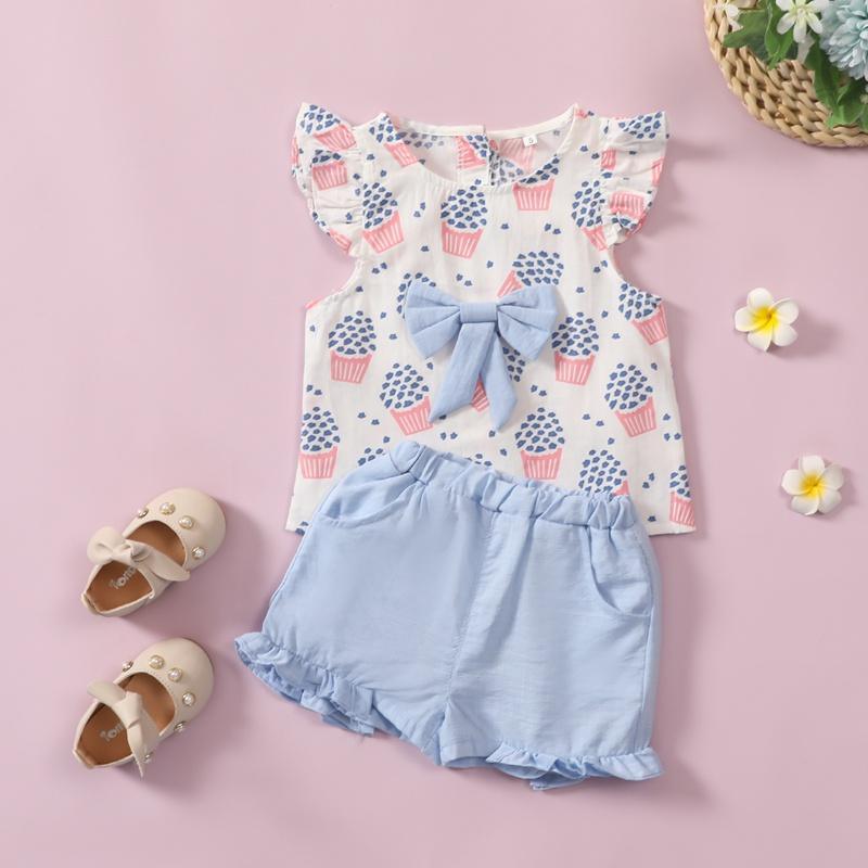 Grow Girl Ice Cream Pattern Top & Solid Color Shorts - PrettyKid