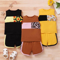 Toddler Girl Patchwork Vest T-shirt & Shorts Wholesale Children's Clothing - PrettyKid