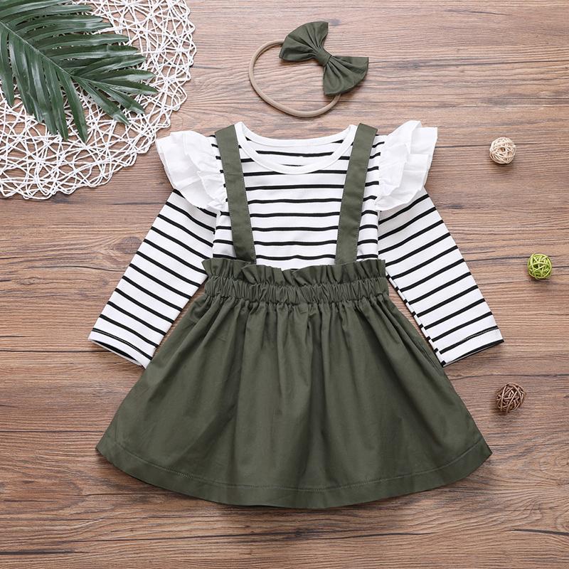 3-piece Ruffle Striped Tops & Strap Dresses & Headband for Toddler Girl - PrettyKid