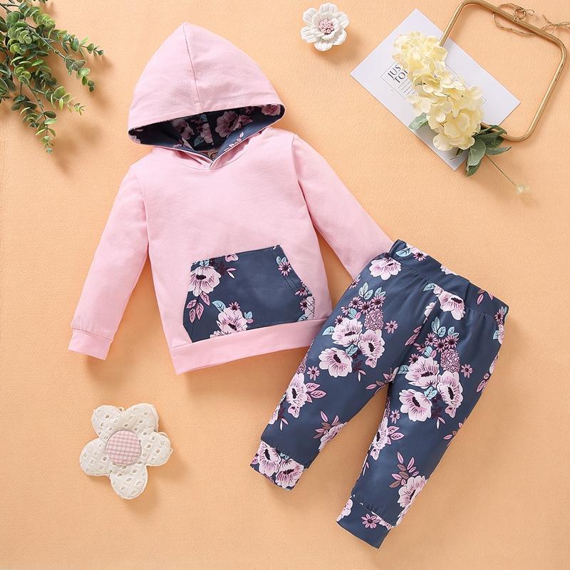 2-piece Floral Pattern Hoodie & Pants for Baby Girl - PrettyKid