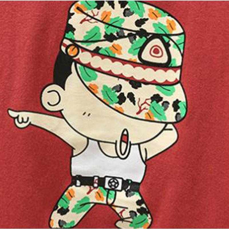 Boy Cartoon Figure Pattern T-shirt & Leaf Print Shorts - PrettyKid