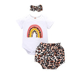 Baby Girl Romper & Leopard Print Super Shorts & Headband - PrettyKid