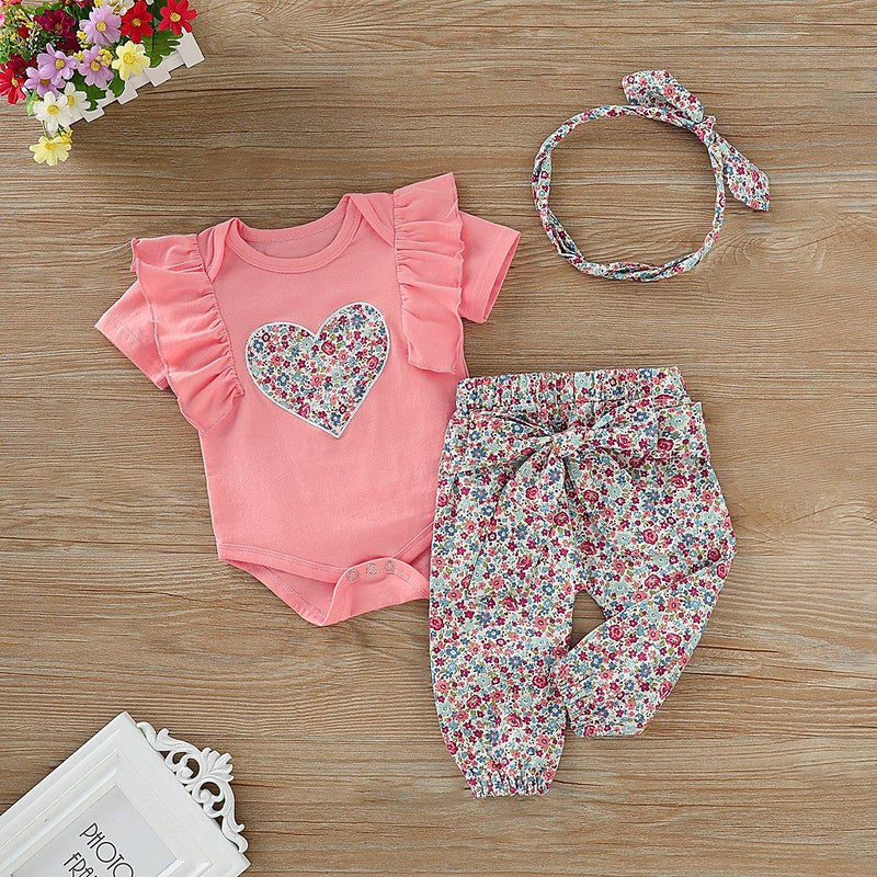 Loveheart T-shirts and Floral Pants For Baby Wholesale children's clothing - PrettyKid