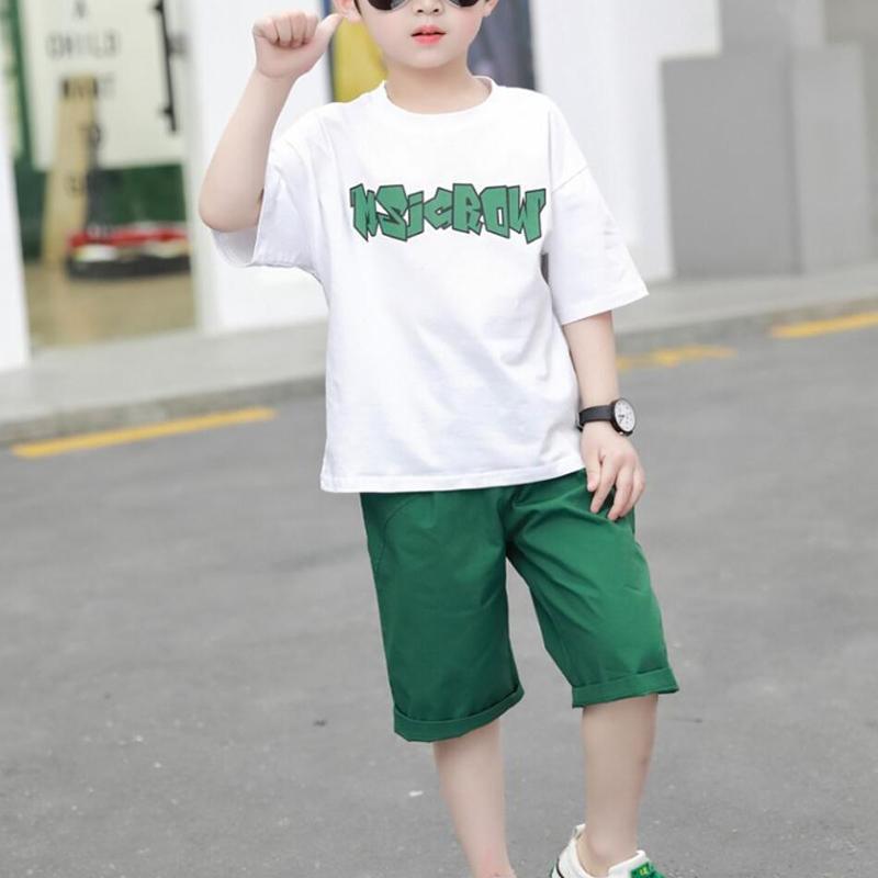 Boy Cartoon Character Pattern T-shirt & Shorts - PrettyKid