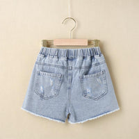 Kid Girl Color Button Casual Denim Shorts - PrettyKid