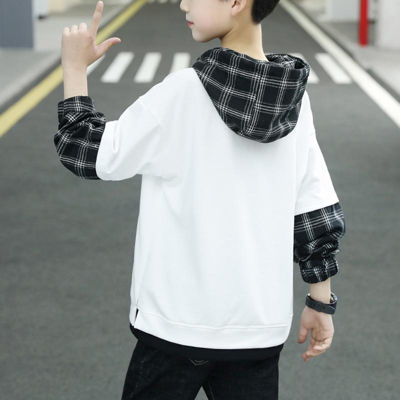 kids garments wholesale Kid Boy Plaid Patchwork Sweatshirt - PrettyKid