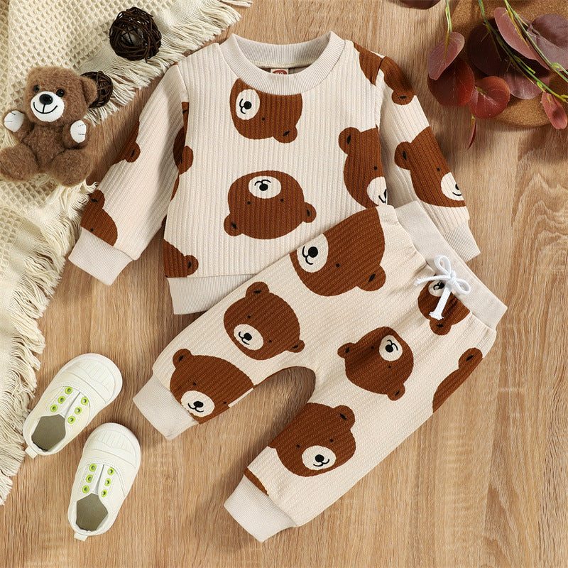0-24M Unisex Baby Outfits Sets Tiger Bear Print Pullover And Pants Baby Wholesale Clothing - PrettyKid