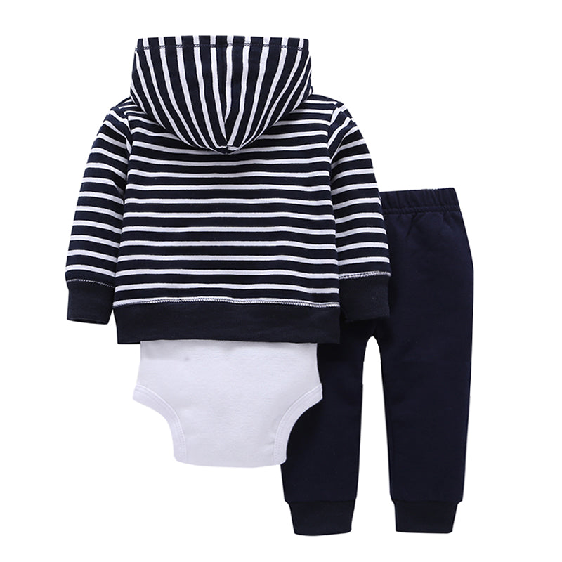 Autumn/ Winter Baby Long-sleeved Hooded Garb Striped Jacket Khaki Pants Three-piece Set Wholesale Baby Clothes Bulk - PrettyKid