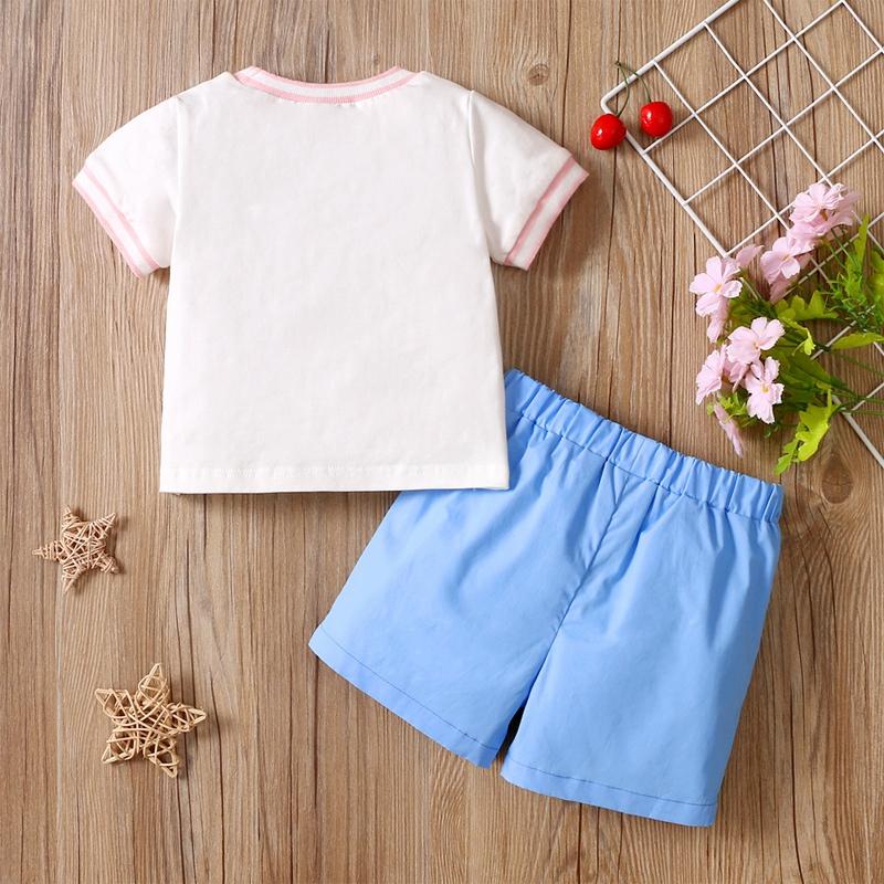 Toddler Girl Letter Print T-shirt & Bow Decor Shorts - PrettyKid