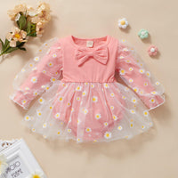 Baby Girls Daisy Printed Lace Dress Baby Girl Wholesale Clothing - PrettyKid