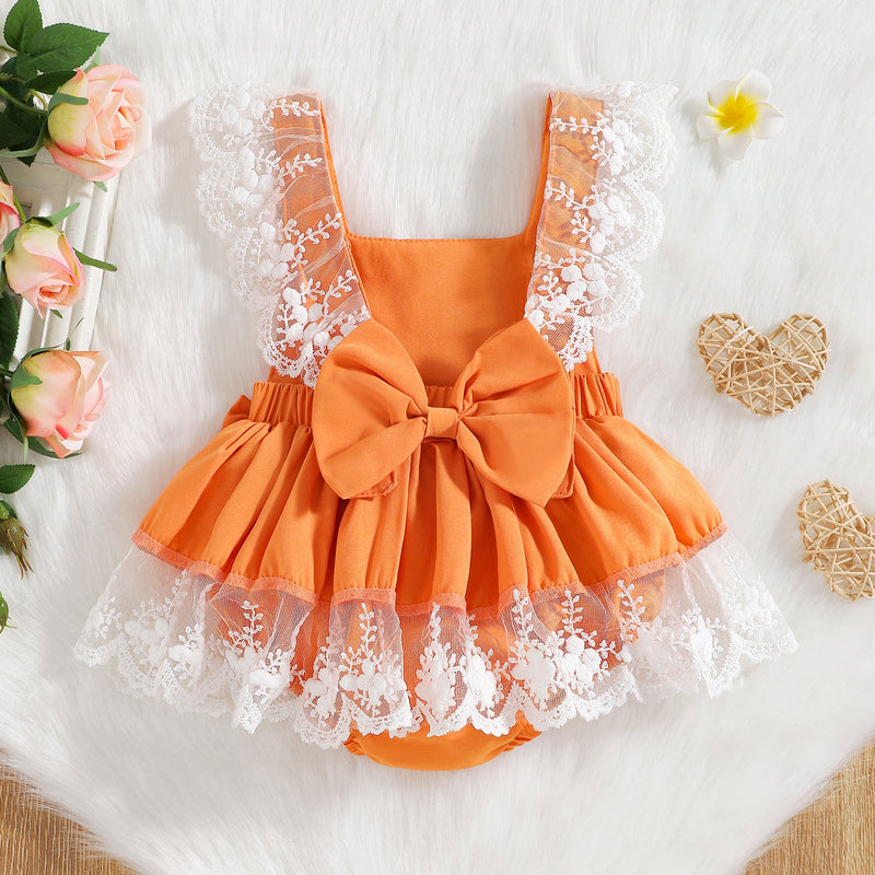 3-18M Baby Girls Bodysuit Lace Trim Bow Bulk Baby Clothes Wholesale - PrettyKid