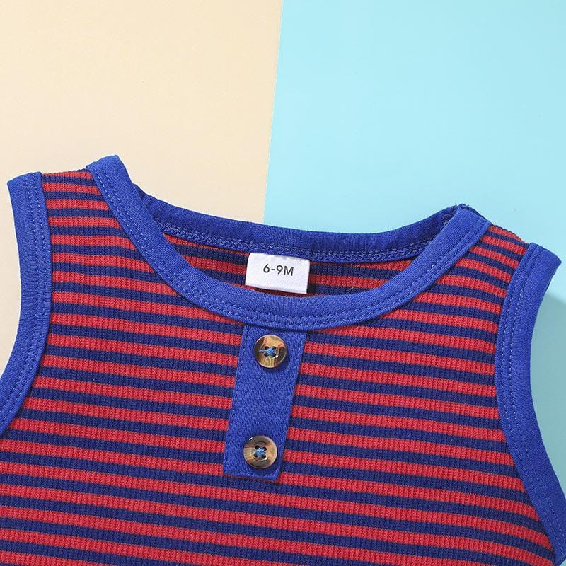 Baby Boy Sleeveless Striped Bodysuit & Shorts - PrettyKid