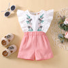 3-24M Wooden Ear Embroidered Fly-Sleeve Shorts Suit Wholesale Baby Clothes - PrettyKid