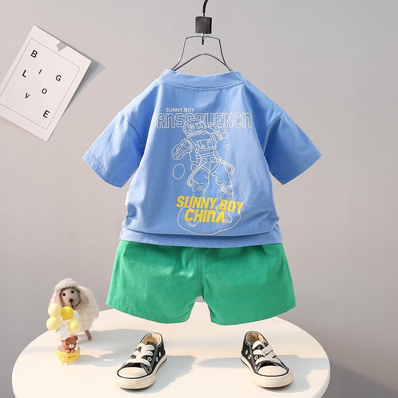 Grow Boy Robot Pattern T-shirt & Front Pocket Shorts - PrettyKid