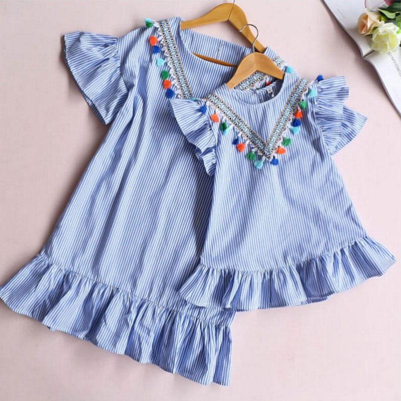 Solid Tassl Dress Mother Baby Clothes - PrettyKid