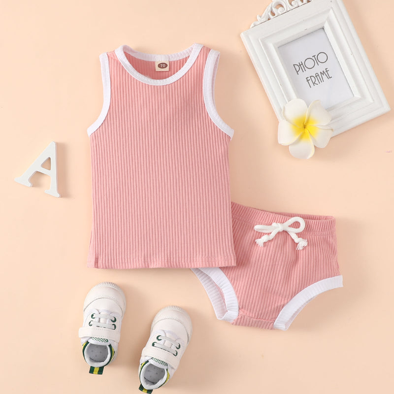 Baby Girl Colorblock Vest And Briefs Baby Outfit Sets - PrettyKid