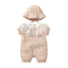 Baby Girl Clothes Wholesale Floral Lace Puffy Sleeves Rompers & Hats - PrettyKid