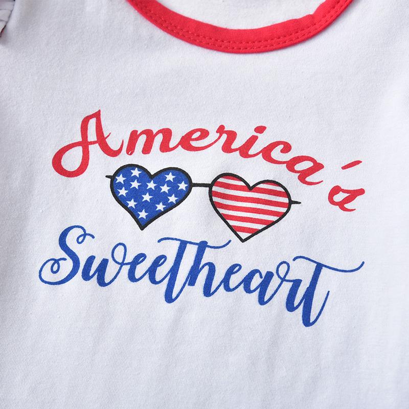 Toddler Girl Independence Day Letter Print T-shirt & Heart-shaped Pattern Skirt & Headband - PrettyKid