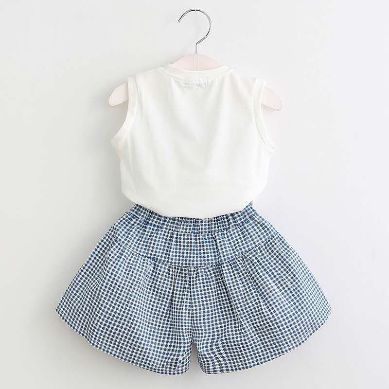 2-8Y Toddler Girls 2 Piece Set Tank Top & Plaid Shorts Wholesale Little Girl Clothing - PrettyKid
