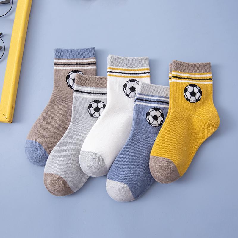 5-piece Football Pattern Breathable Socks - PrettyKid