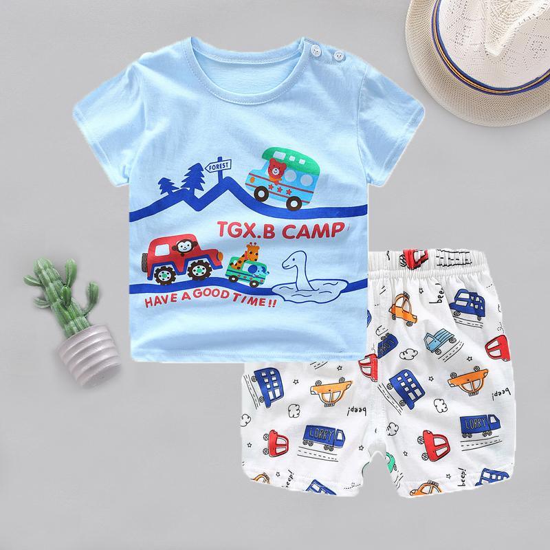 2-piece Cartoon Design T-shirt & Shorts for Children Boy - PrettyKid