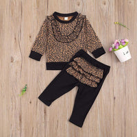 2-piece Ruffle Leopard Sweatshirts & Pants for Baby Girl - PrettyKid