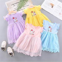 Toddler Girl Ruffle Sleeve Rabbit Mesh Hem Dress - PrettyKid