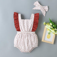 New Born Girl Heart-shaped Pattern Bodysuit & Bowknot Headband - PrettyKid