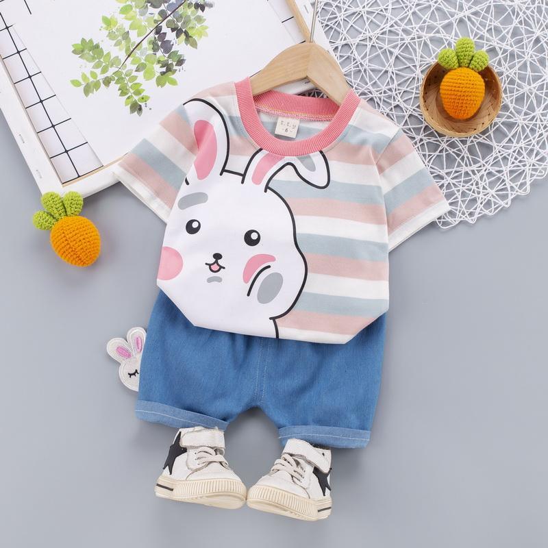 2-piece Rabbit Pattern T-shirt & Shorts for Toddler Girl - PrettyKid