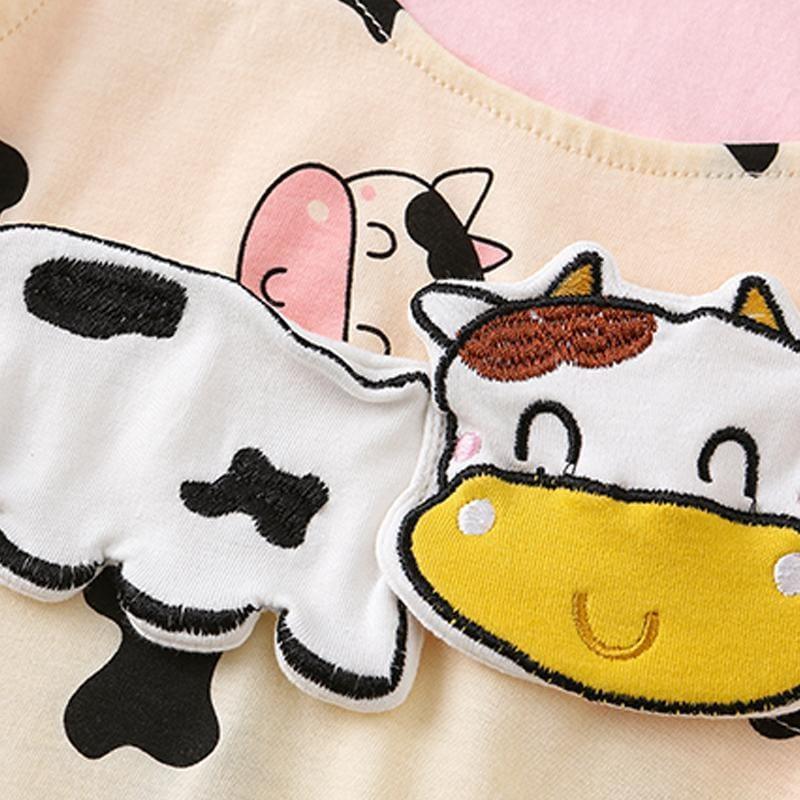 Baby Cartoon Cow Pattern Shoulder Strap Decor Bodysuit - PrettyKid