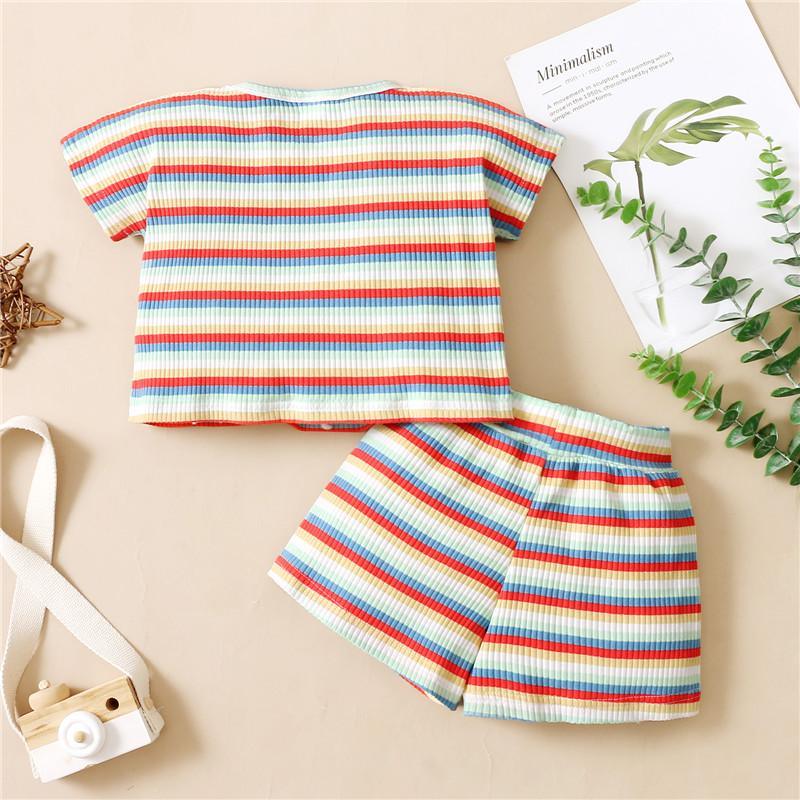 children's loungewear wholesale Baby Stripes Casual Top & Stripes Shorts Wholesale Children's Clothing - PrettyKid