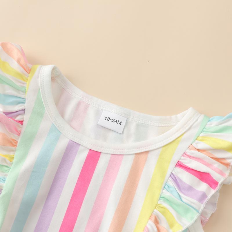 Toddler Girl Colorful Striped Ruffle Armhole Top& Ruffle Trim Shorts Children's Clothing - PrettyKid