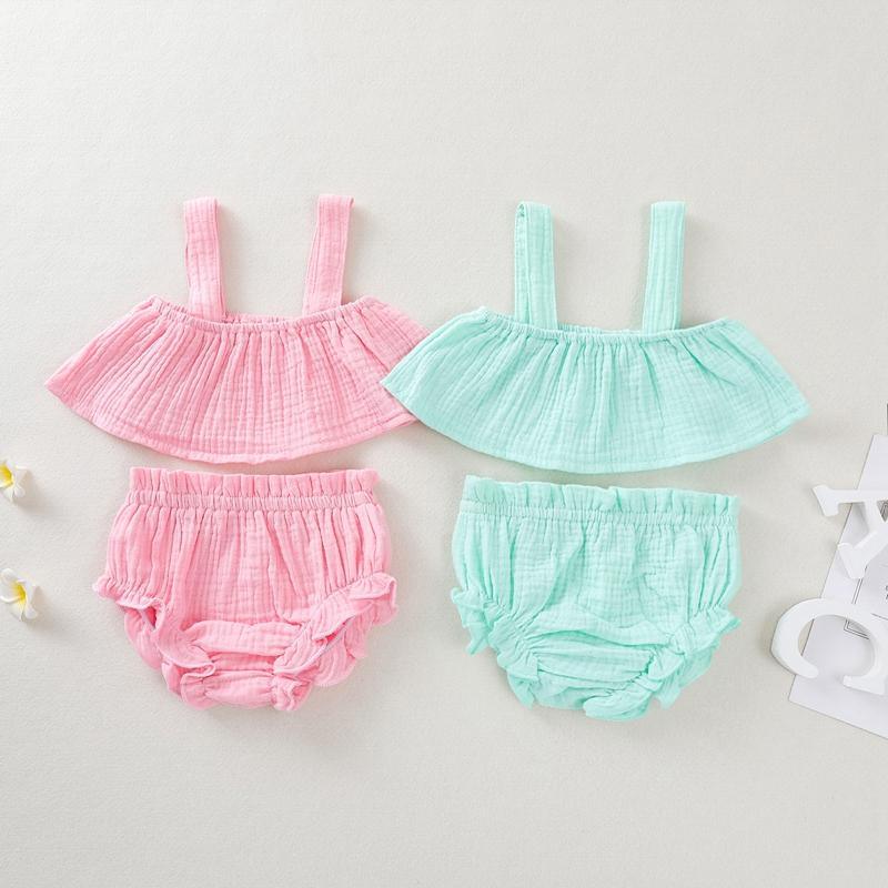 Baby Girl 2pcs Solid Pattern Suit Cami Top & Short - PrettyKid