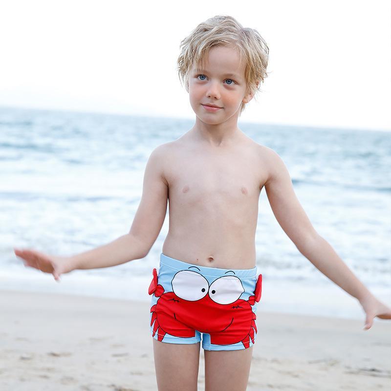 Kid Boy Cartoon Crab Patten Swimming Trunks & Swimming Cap 2 Pic Children's Clothing - PrettyKid