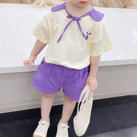 Toddler Girl Rabbit Lapel Top & Shorts - PrettyKid